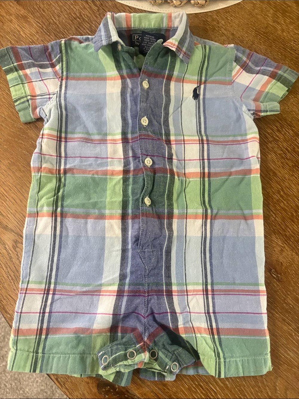 Polo by Ralph Lauren Green & Blue Plaid Button-Front Romper
